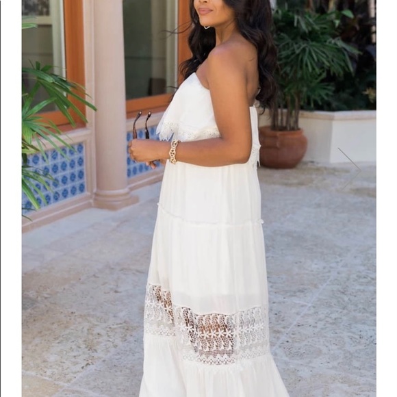 Pink Lily White Lace Maxi Dress - Picture 4 of 5